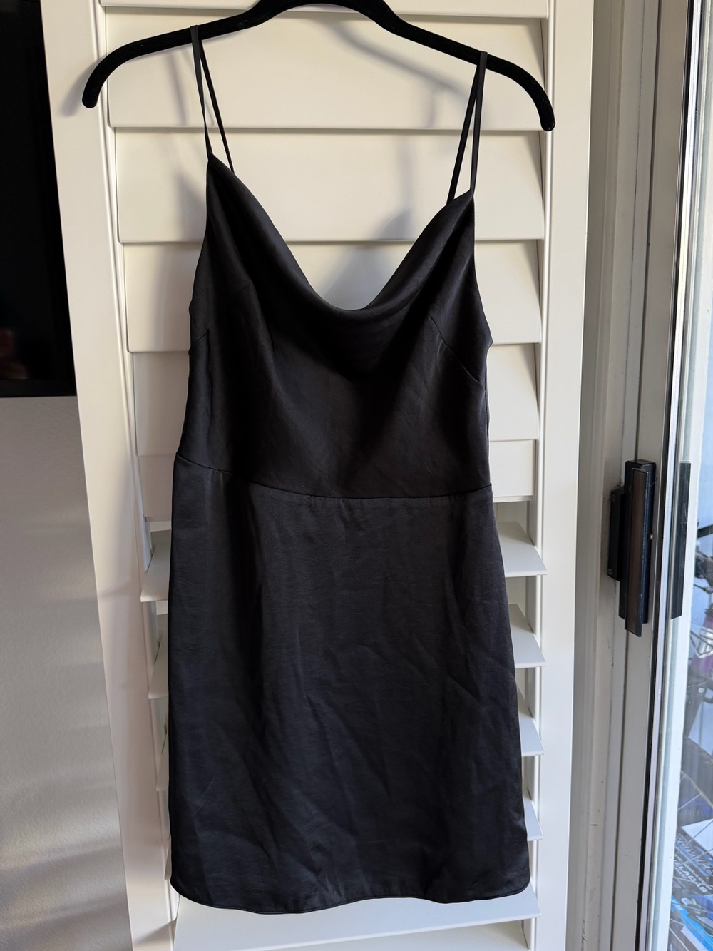 Aritzia Black Satin Cowl Slip Dress with Spaghetti Straps